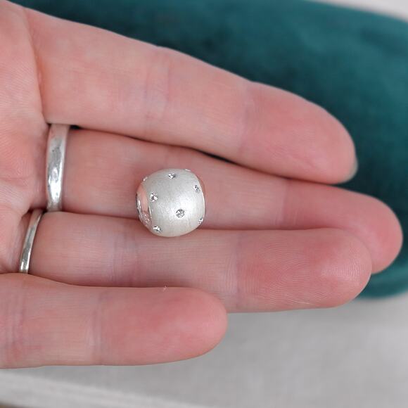 Sterling Silver 925 Thai Round Spacer Bead Charm Rhinestone Satin Finish THAI - Picture 3 of 3